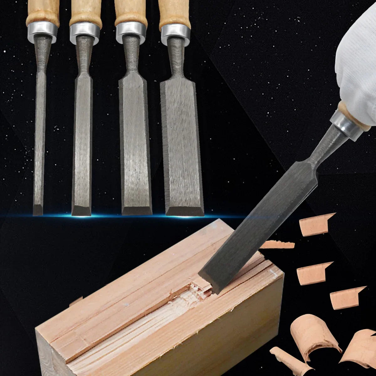 4Pcs Wood Carving Chisel Set – 8/12/16/20mm Beech Handle Professional Woodworking Tools