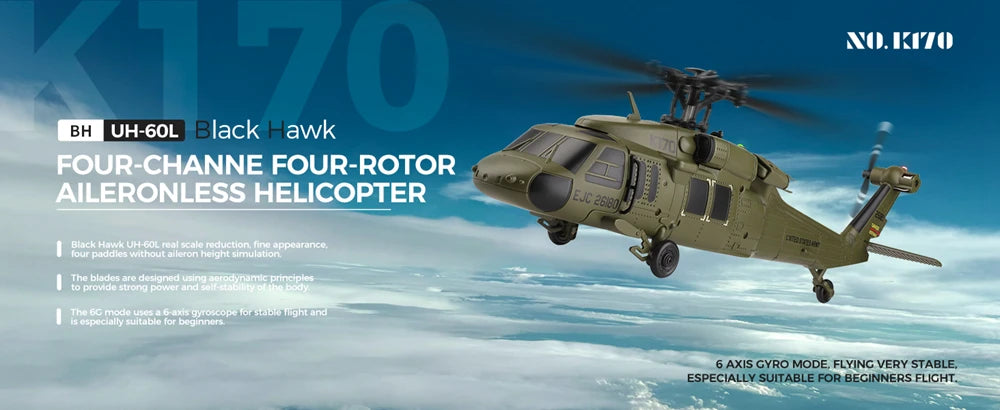 WLtoys K170 RC Helicopter Black Hawk 4CH Dual Brushless