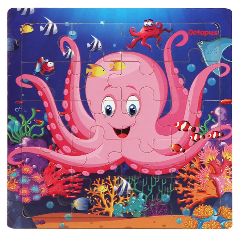 Wooden 3D Cartoon Animal & Vehicle Puzzle – Montessori Educational Toy