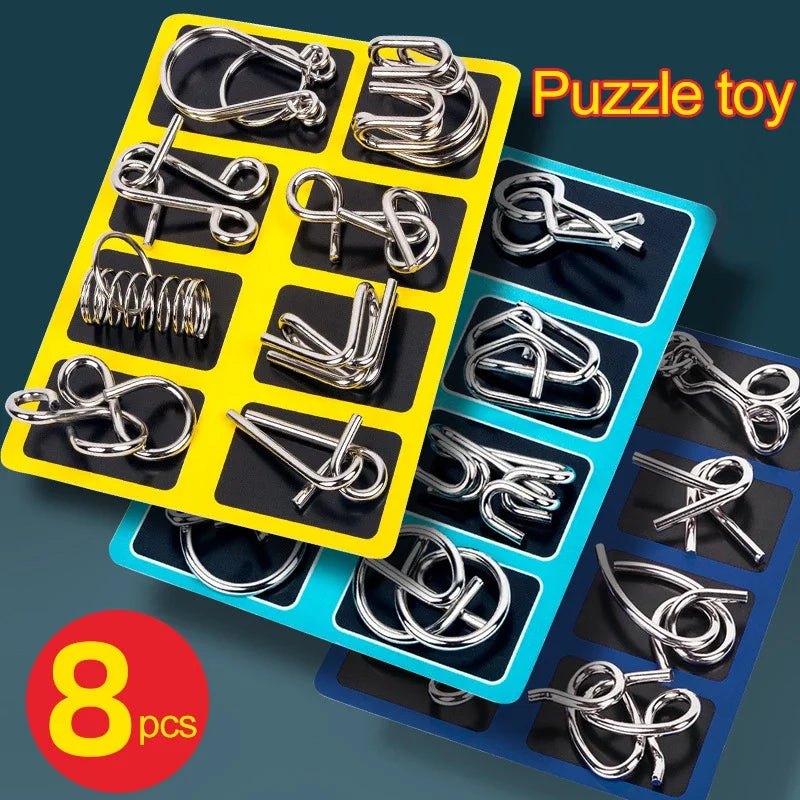 8-Piece Metal Montessori Brain Teaser Set – Wire Puzzle Game for Kids & Adults