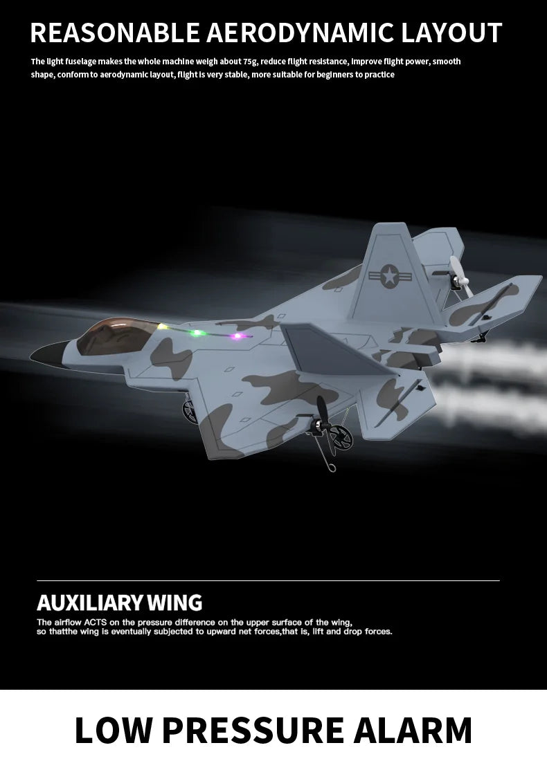 2024 F22S RC Airplane 2.4G 4CH Raptor Jet with LED & Gyro