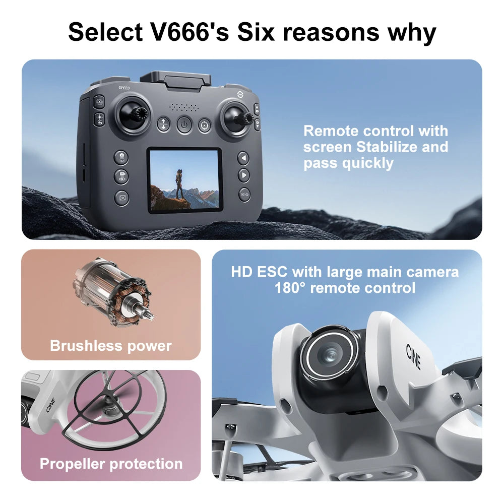 V666 Mini Drone 4K HD Camera FPV Quadcopter with Screen