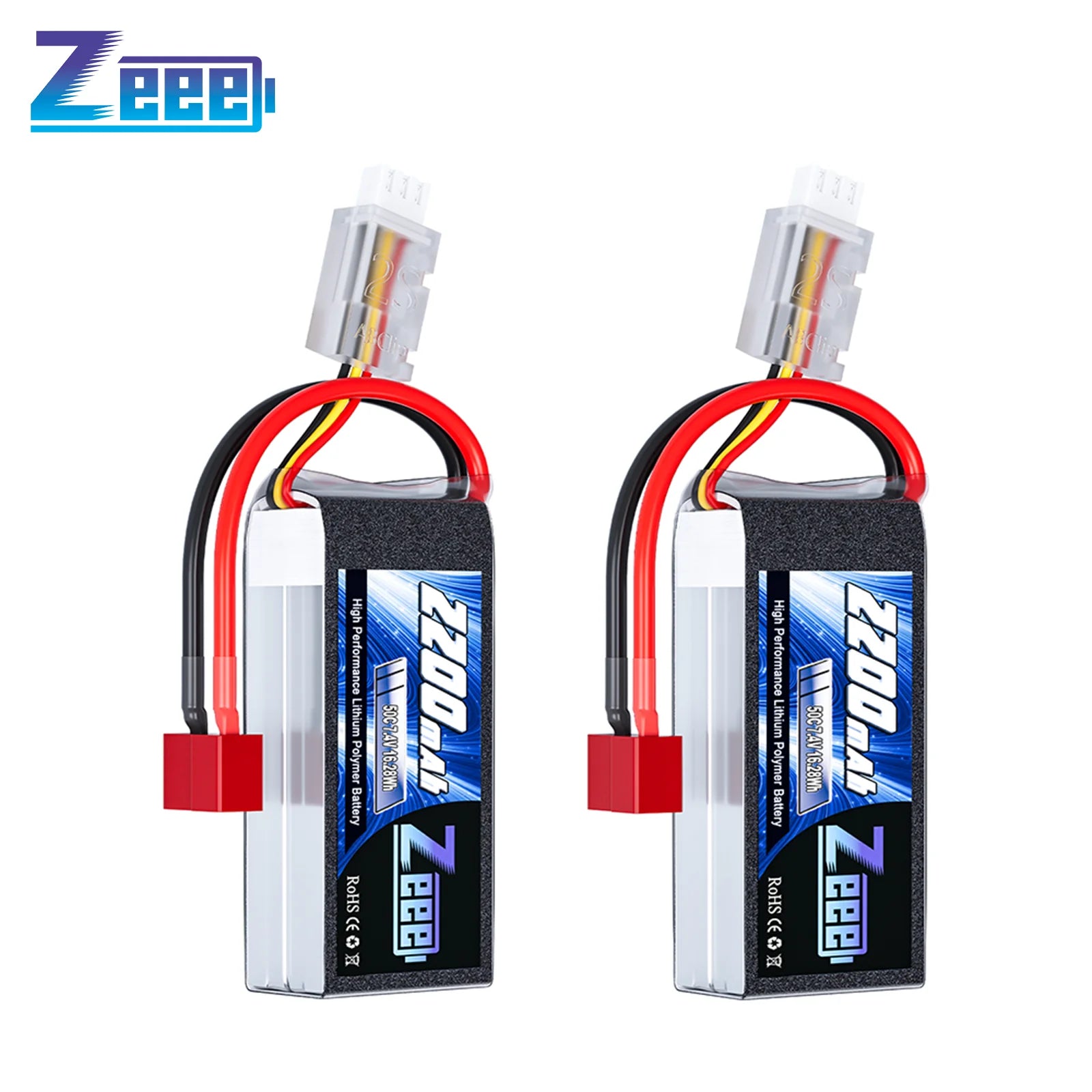 Zeee 2S LiPo Battery 7.4V 2200mAh 50C Shorty Pack – T/XT60 Plug