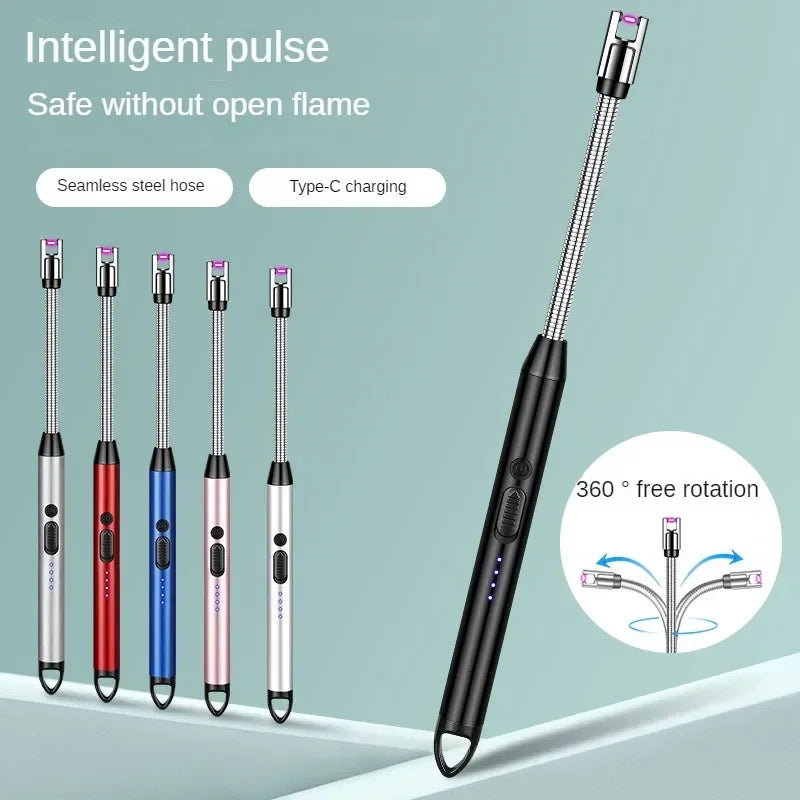 360° USB Electric Arc Lighter – Plasma Pulse Windproof Rechargeable BBQ Candle Lighter with Power Display