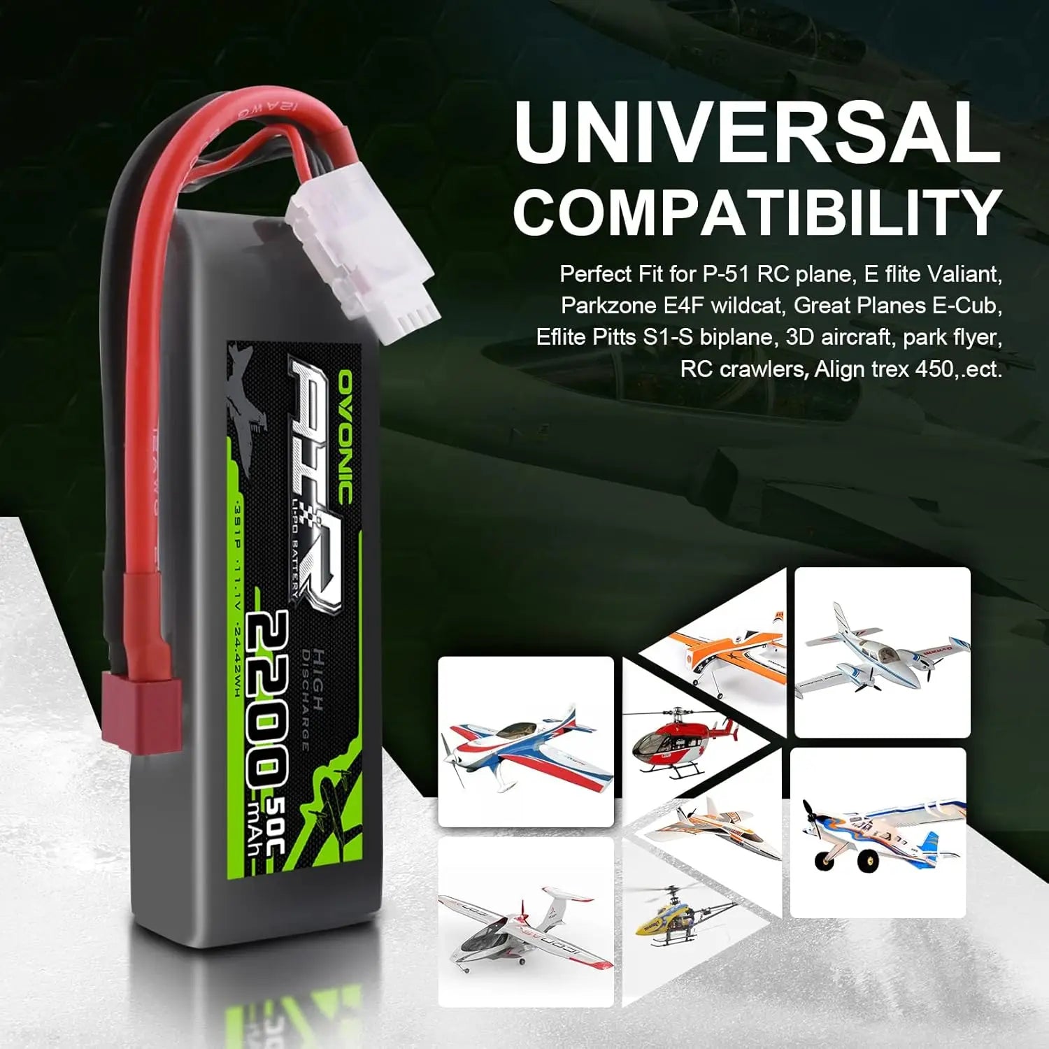 OVONIC 3S 2200mAh 50C Lipo Battery 11.1V with Dean Connector