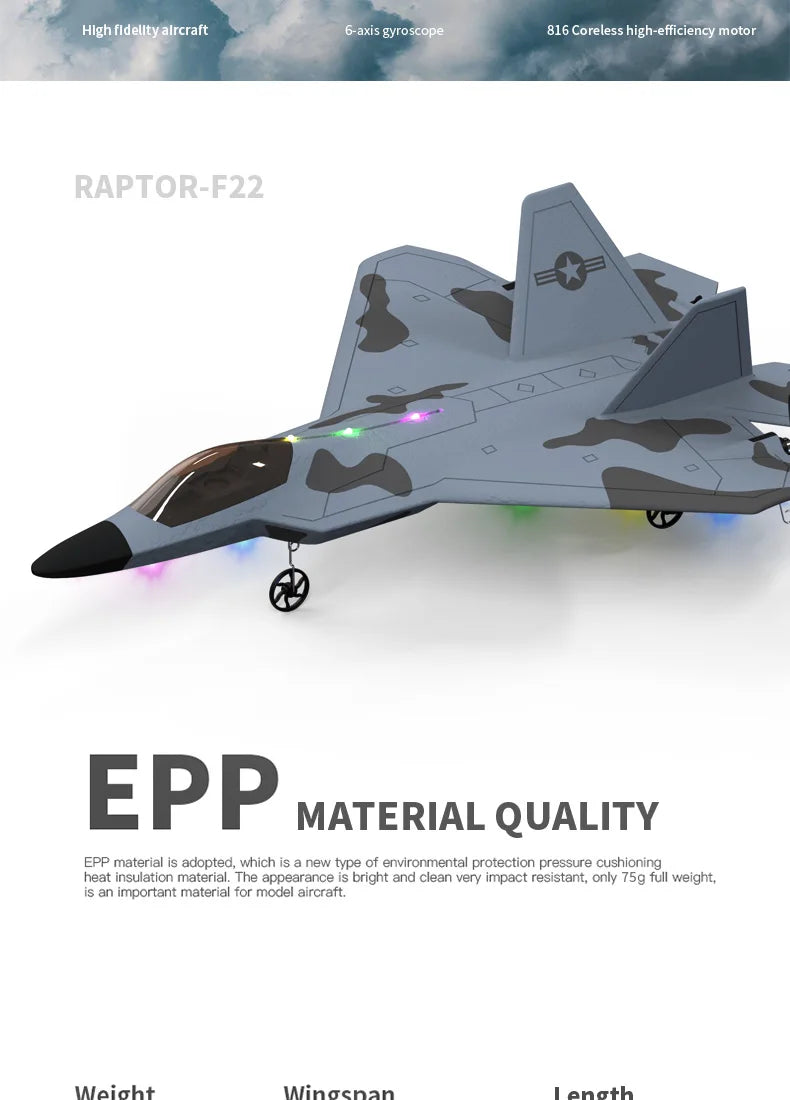 2024 F22S RC Airplane 2.4G 4CH Raptor Jet with LED & Gyro