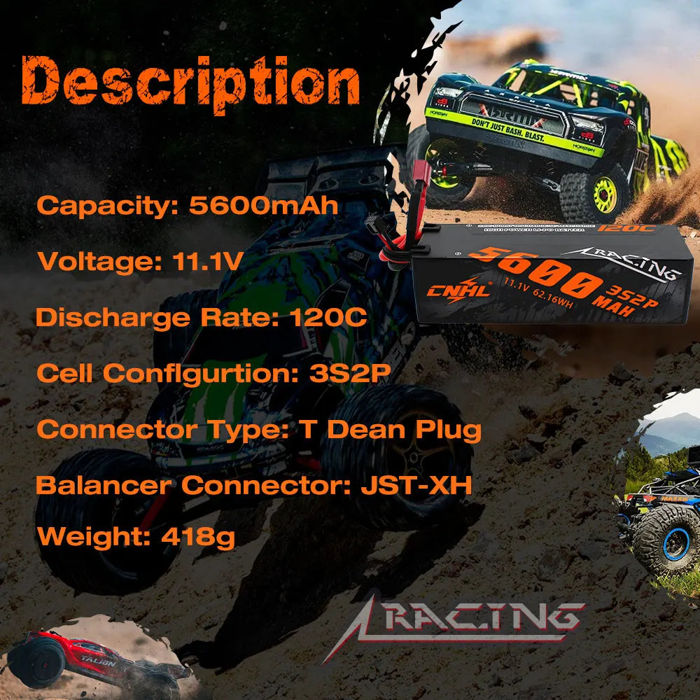 CNHL Lipo Battery 3S/4S 5600-8000mAh 11.1V/14.8V Hard Case with T EC5 Plug