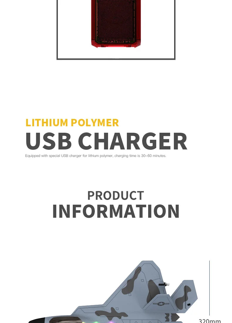 2024 F22S RC Airplane 2.4G 4CH Raptor Jet with LED & Gyro