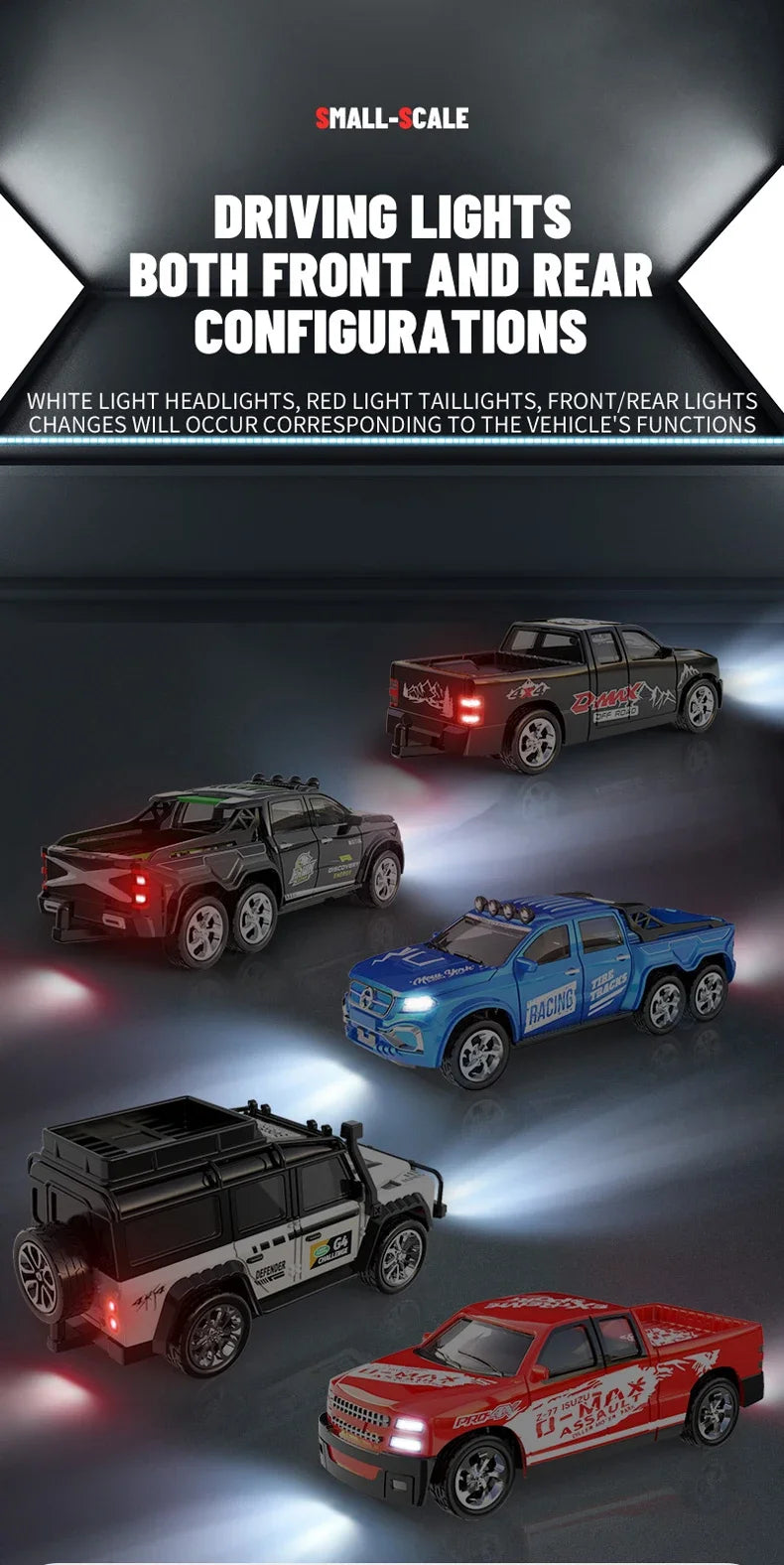 1/64 Mini RC Car 4x4 Alloy Racing Truck with Lights