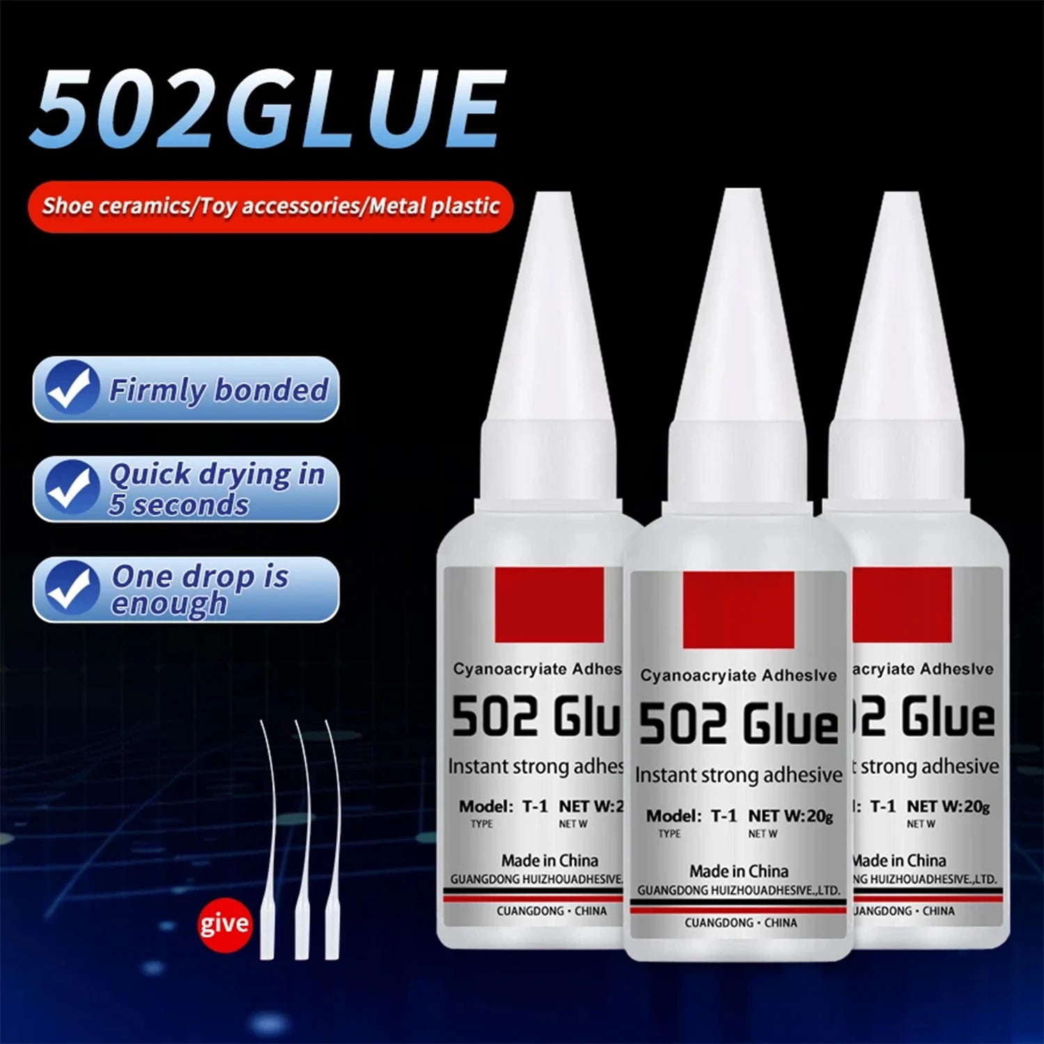 LOOLIFL Super Glue 502 – Instant Quick-Drying Strong Bond Adhesive for Leather, Rubber, Wood & Metal (1–5pcs)