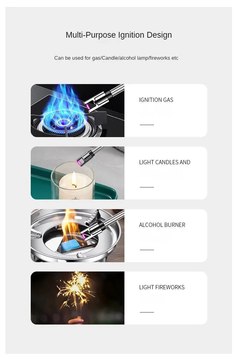 360° USB Electric Arc Lighter – Plasma Pulse Windproof Rechargeable BBQ Candle Lighter with Power Display