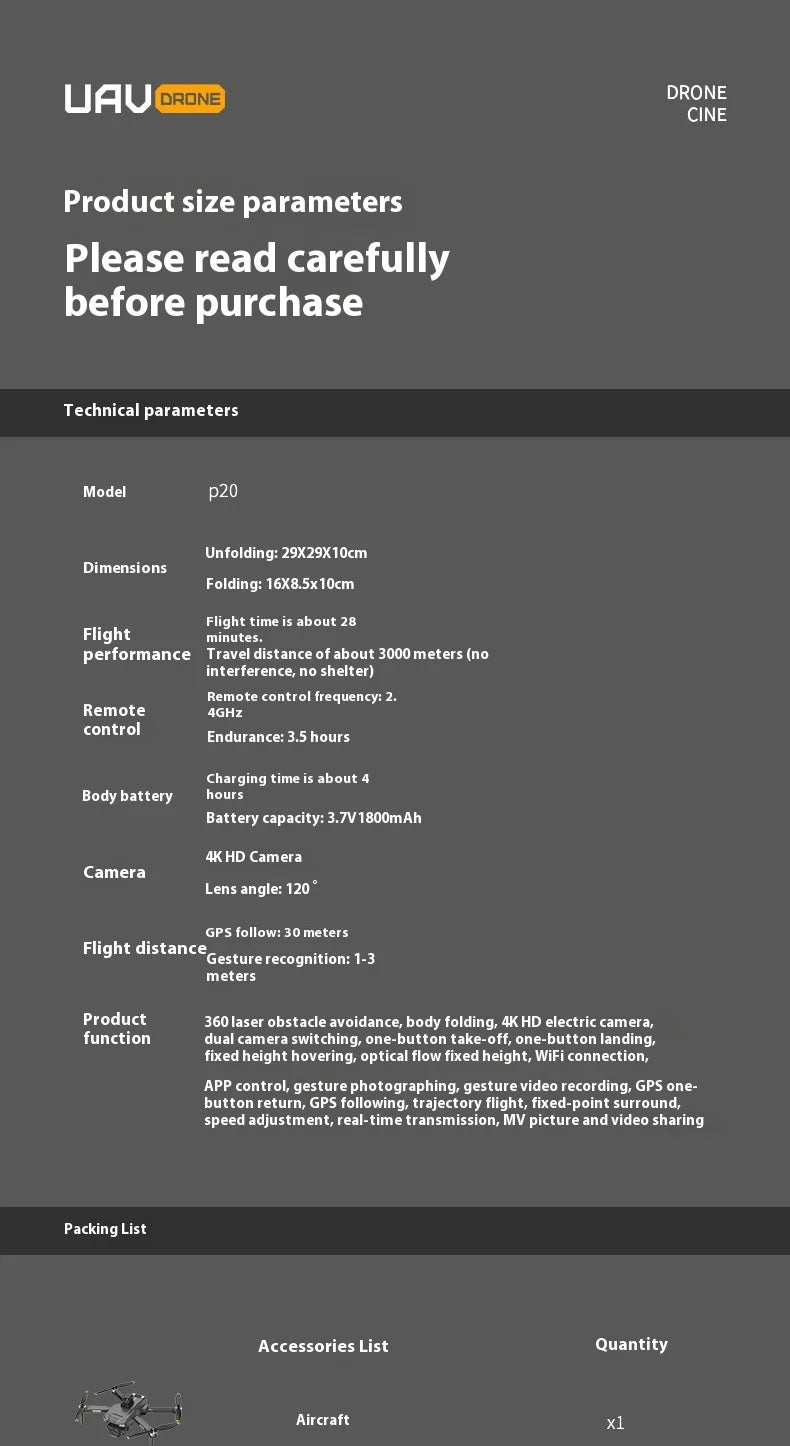 UVA P20 Drone – 8K HD Camera, 3-Axis Gimbal GPS Quadcopter