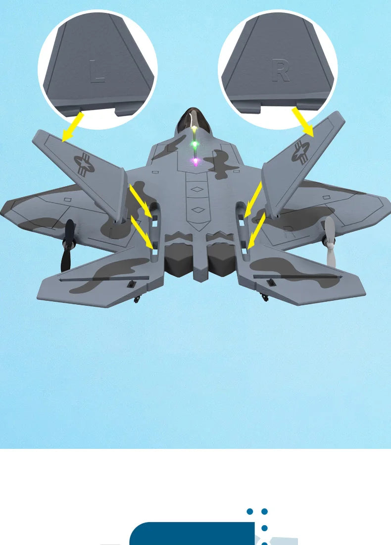 2024 F22S RC Airplane 2.4G 4CH Raptor Jet with LED & Gyro