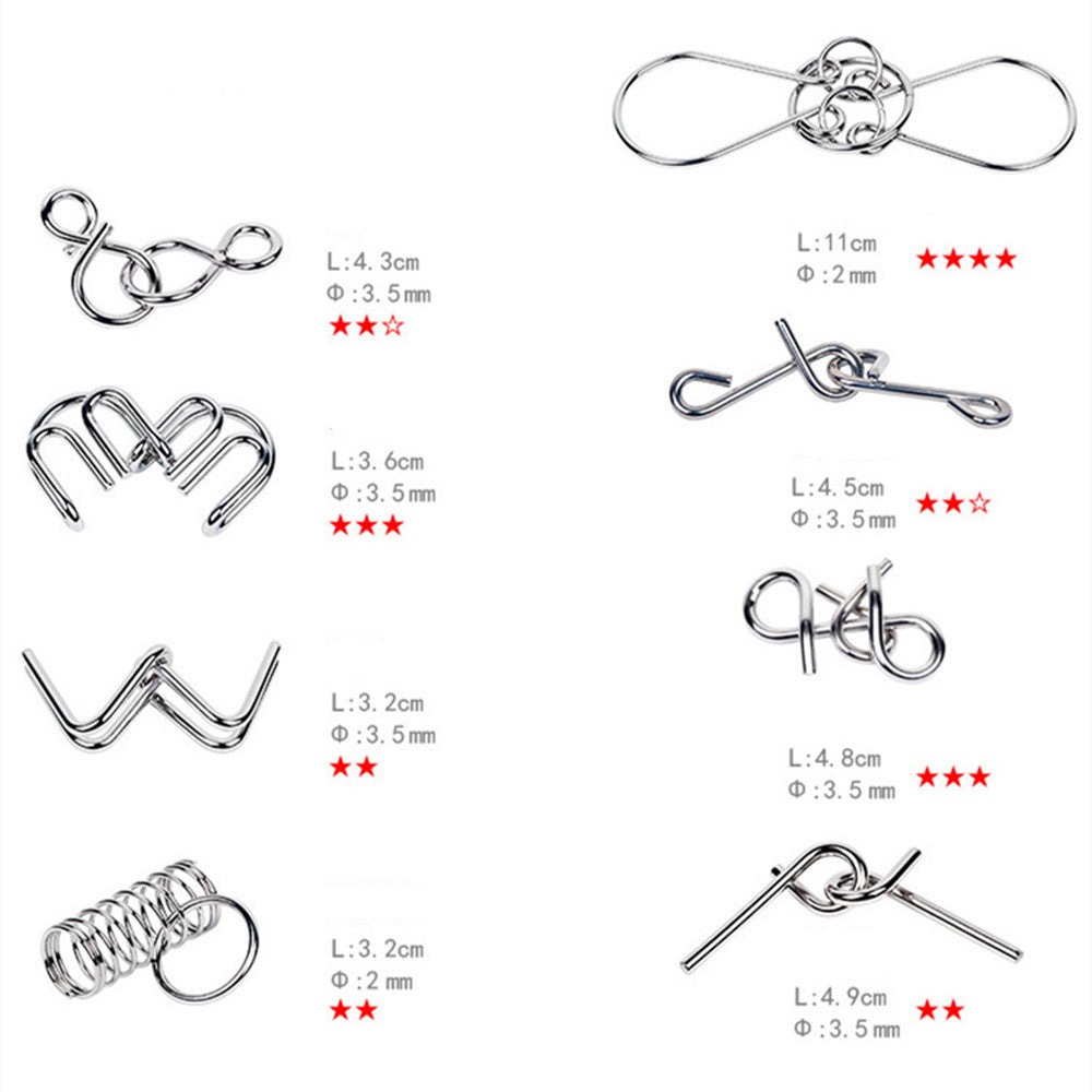 8-Piece Metal IQ Brain Teaser Set – Montessori Wire Puzzles for Kids & Adults