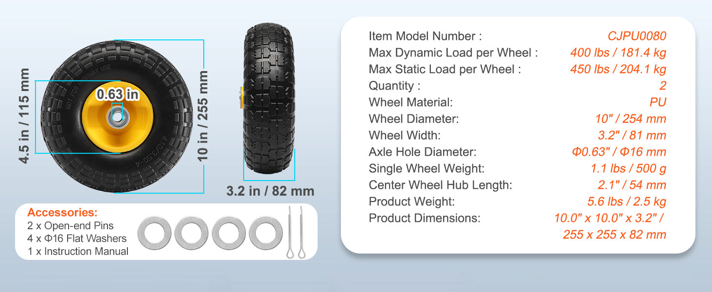 SucceBuy 10" PU Run-Flat Tires & Wheels – 2 Pack