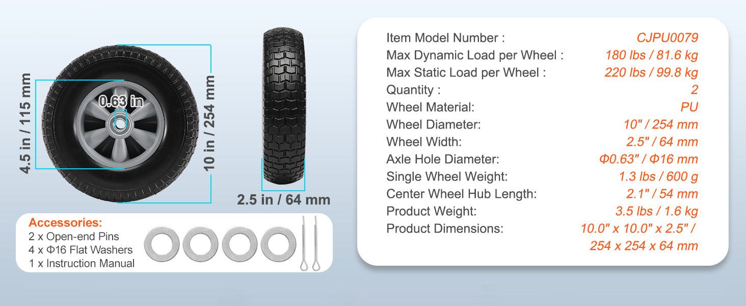SucceBuy 10" PU Run-Flat Tires & Wheels – 2 Pack