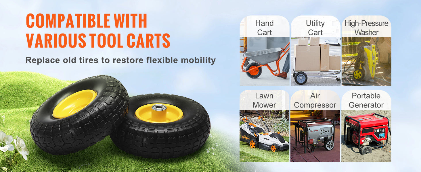 SucceBuy 10" PU Run-Flat Tires & Wheels – 2 Pack